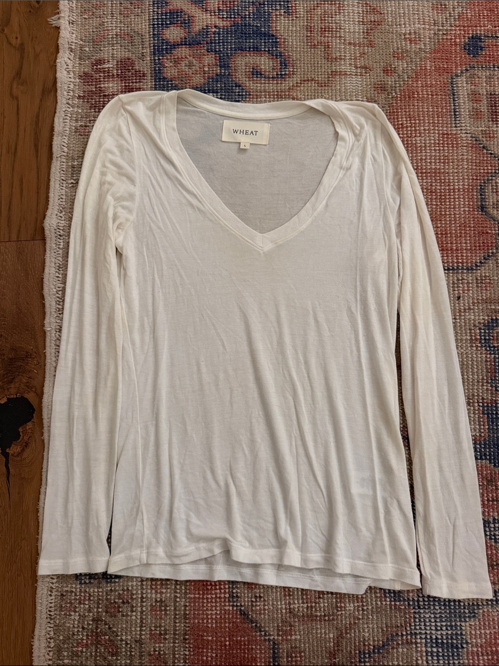 Wheat Classic V-Neck Long Sleeve Tee in White